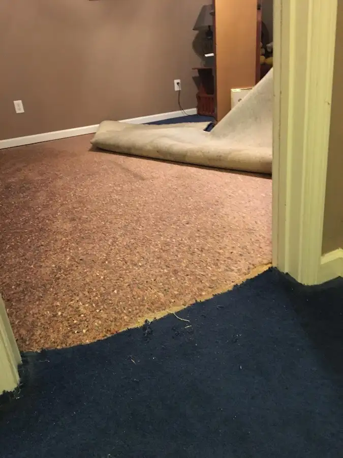 Carpet pad removal revealing water damage during Water Mitigation Services in East Port Orchard