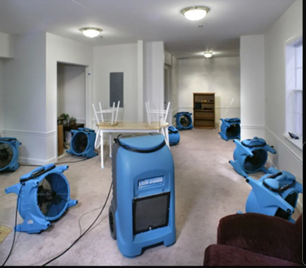 Air movers and dehumidifier setup for Water Damage Restoration in East Port Orchard