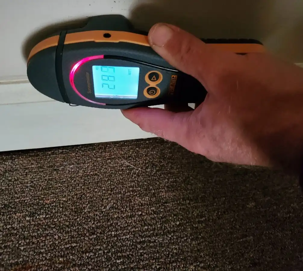 Moisture detection at baseboard during Burst Pipe Cleanup in East Port Orchard